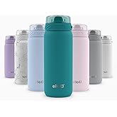 Ello Cooper 18oz Kids Stainless Steel Water Bottle with Straw and Carry Handle, Double Walled and Vacuum Insulated Metal, Leak Proof Locking Lid with Soft Silicone Spout, Reusable, BPA Free, Antigua