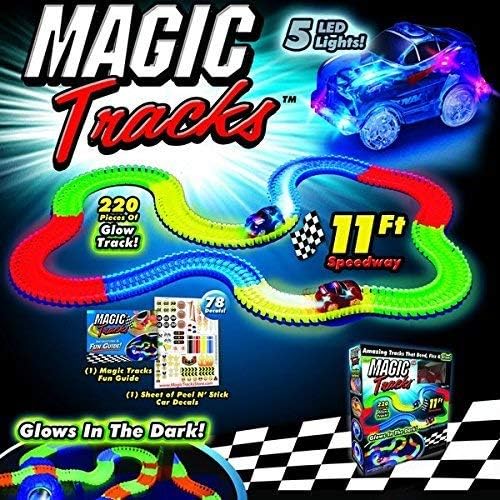 Globus Geschaft Plastic Magic 11 Feet Long Flexible Tracks 220-Piece Glow-in-The-Dark Racetrack with A SUV Car Play Set for Kids (Multicolour)