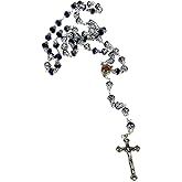 Bethlehem Gifts TM Unique Deep Blue Crystal Beads Rosary Catholic Necklace Holy Soil Medal & Cross