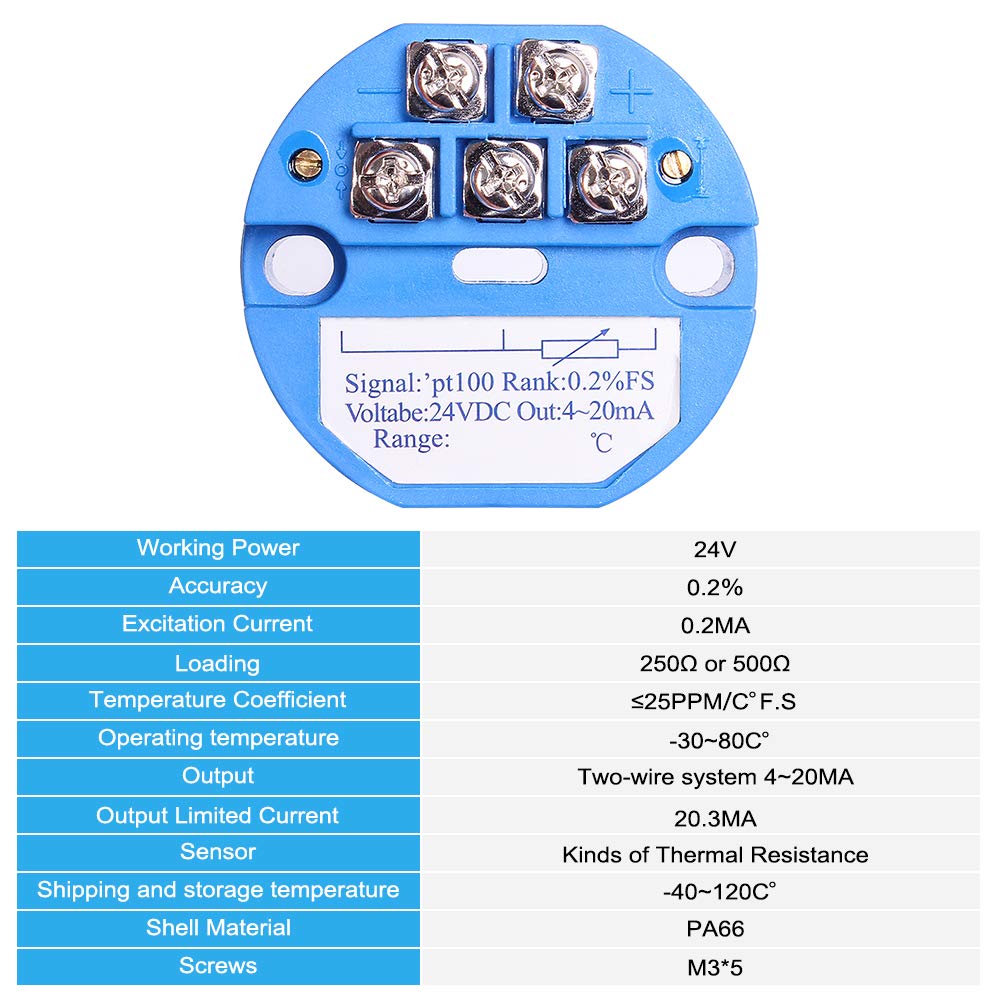 Temperature Sensor Transmitter 0200℃ 24V DC 420MA RTD PT100 SBW for