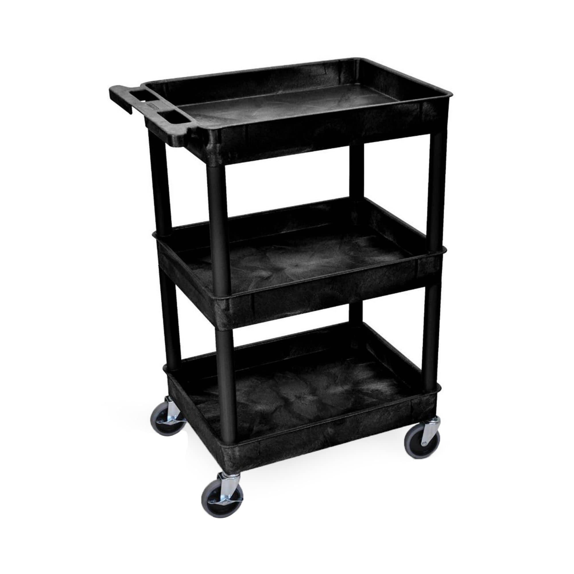 Luxor Automotive Utility Cart with 3 Shelves - Black