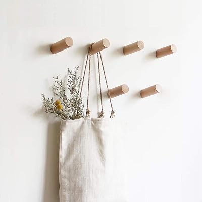Wandhaken Holz Rund,Kleiderhaken Holz Wand, Dekorative Garderobenhaken Holz, Vintage Garderobe,Holzhaken,Huthaken (Buche-6cm, 6p)