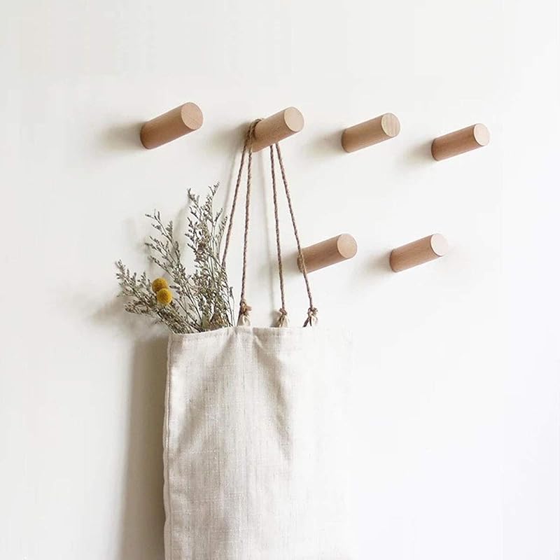 Wandhaken Holz Rund,Kleiderhaken Holz Wand, Dekorative Garderobenhaken Holz, Vintage Garderobe,Holzhaken,Huthaken (Buche-6cm, 6p) — Foto 1 von 7