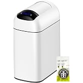EKO Astro Slim Sensor Trash Can, 10L / 2.6 Gallon Touchless Garbage Bin with Soft-Close Retractable Wing Lid, Motion Sensor Stainless Steel Garbage Can for Bathroom, Kitchen, Office, Waterproof, White