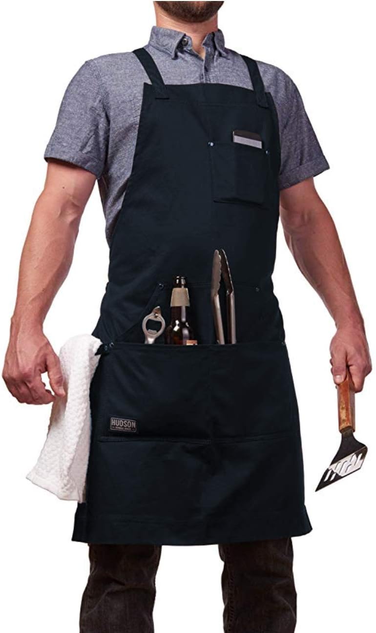Hudson Durable Goods - Professional Grade Chef Apron for Kitchen BBQ & Grill, Navy, M to XL - Image 3