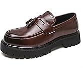 Men's Fashion Chunky Platform Penny Loafers Luxury Round Toe Slip-On Dress Shoes with Non-Slip Lug Sole for Business Work and Daily Casual Wear Sizes 6-14