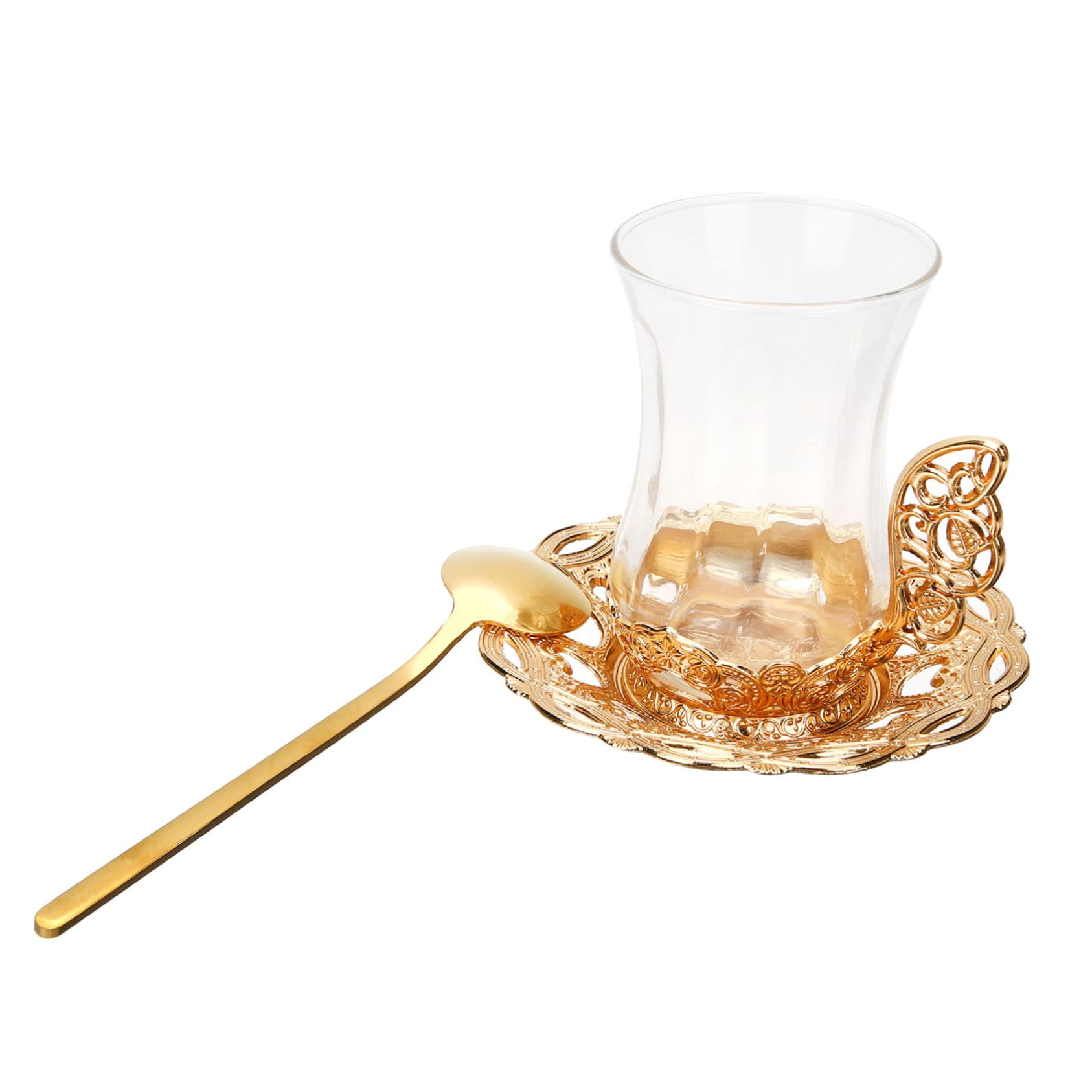 Milisten Bone China Cup and Saucer Set 2Pcs Retro 200Ml Double Walled Glass Coffee Cups with Spoon Vintage Tea Cups for Home Office and Restaurant