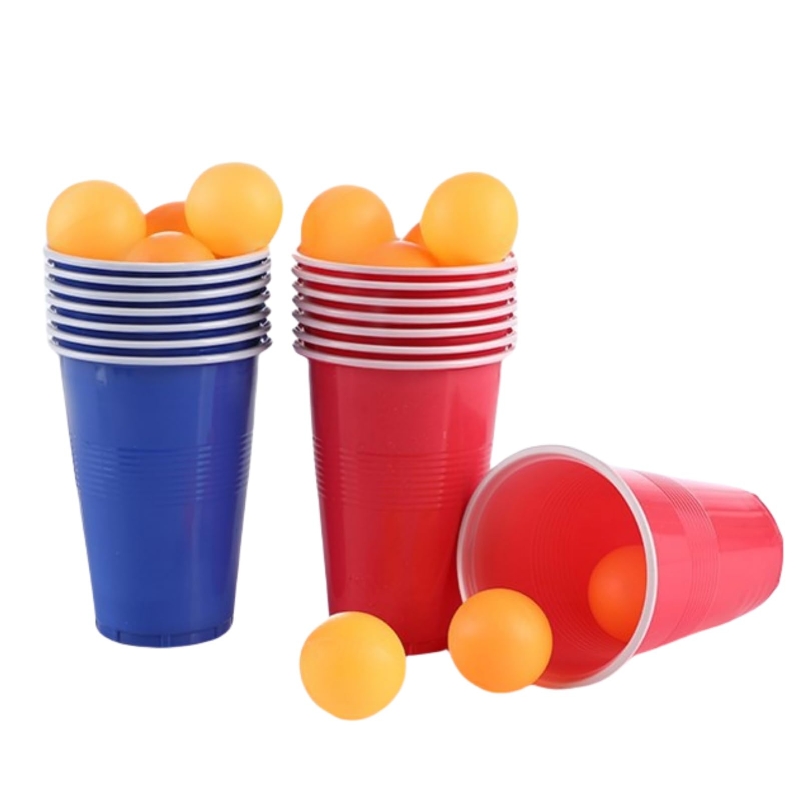 BigTree 24Pcs Table Tennis Party Game Set 6 Red Cups 6 Blue Cups 12 Balls Reusable Plastic Cups for Birthday Party Dinner Tabletop Game Camping Indoor Outdoor Party Bash Essentials