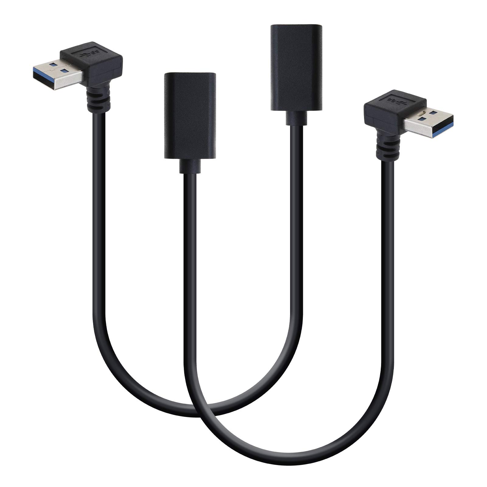 EMSea USB 3.0 Extension Data Cable Male to Female 90 Degree Up & Down Elbow Plug 30cm Wire 5Gbps Data Transfer Rate Pack of 2