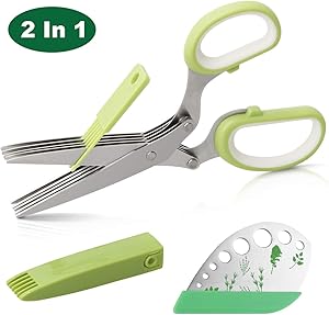 Herb Scissors Herb Stripper Set, Luxiv Stainless Steel Herb Cutter Tools 5-Blades Scissors with Herb Stripping Tool, Safe Cover, Cleaning Comb Multi-blade Herb Shears 2 IN 1 Herb Tools Kits