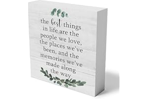 MMIISHE The Best Things in Life Wooden Box Sign Decorative Inspirational Quote Wood Box Sign Home Office Bedroom Decor Rustic Farmhouse Square Desk Decor Sign for Shelf 5 x 5 Inches