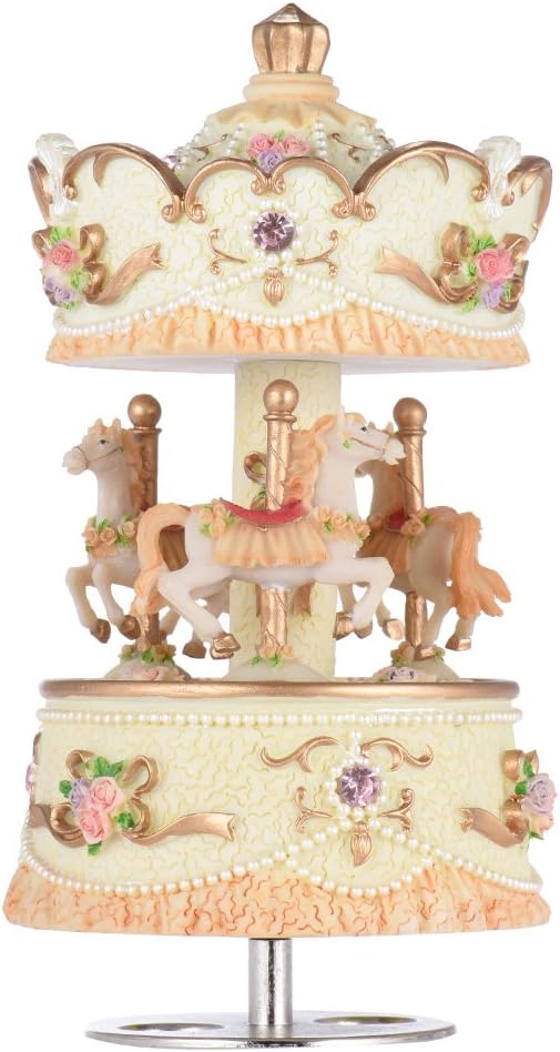 Ammoon Laxury windup 3-horse carousel music box, artware, gift, melody, castle in the sky Gold