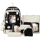 pdghiue 5-Piece Aesthetic Kawaii Backpack Set with Kawaii Pin and Pendants Accessories, Nylon Material | Durable & Adorable