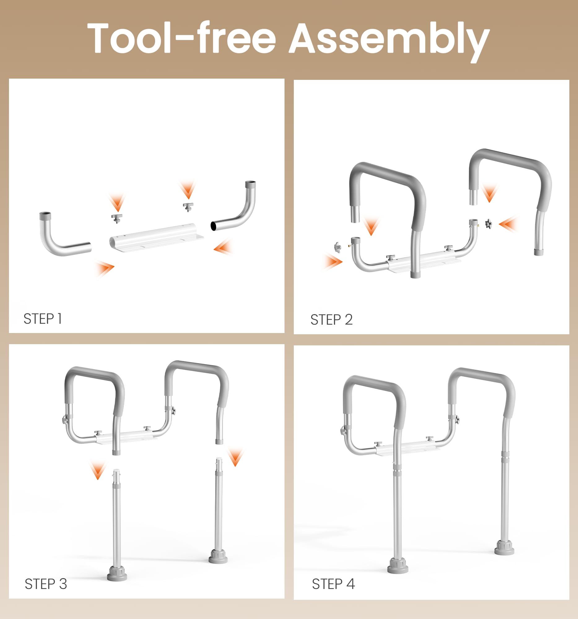 HOMLAND Toilet Safety Rail for Seniors with Adjustable Height & Width, Toilet Safety Frame with Handles, 350LB Toilet Support Rail for Handicap and Disabled, Grey
