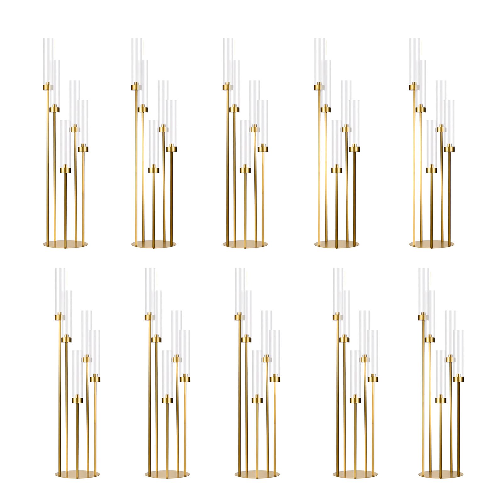 Photo 1 of 10PCS Gold Floor Candelabra,5 Arm Candle Holder Tall Floor Candle Holder with Acrylic Lampshade for Wedding Table Birthday Party Home Decoration Fit LED Taper Candles