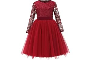 ABAO SISTER Flower Girl Dress Long Sleeves Lace Top Tulle Skirt Girls Lace Party Dresses