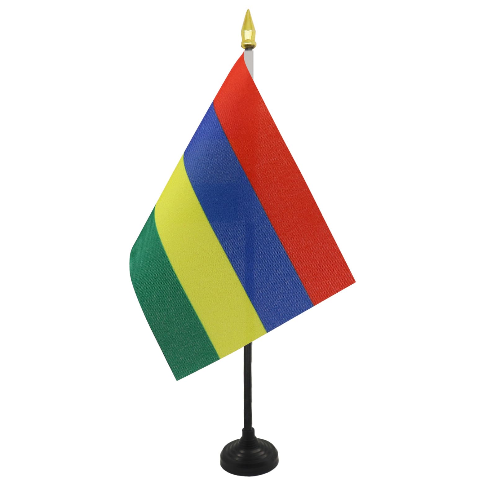 AZ FLAG - Mauritius Table Flag 4'' x 6'' - Mauritian Mini Desk Flag 100% Polyester 15 x 10 cm - Office Mini Banner with 10'' Pole - Golden Spear