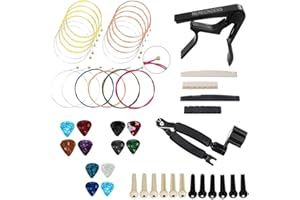 NERECNDENS 48PCS Acoustic Guitar Accessories Kit, Guitar Strings Replacement Changing Tool Including Guitar Acoustic Strings, Picks, Capo, String Winder, Bridge Pins, for Guitar Players and Guitar Beginners