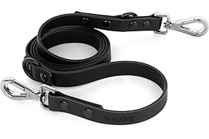 Wisedog Waterproof Standard Dog Leashes with 2 Hooks, 5 ft/ 6 ft Lengths, Adjustable for Traffic Control Safety, for Small, Medium & Large Dogs Walking (Black M)