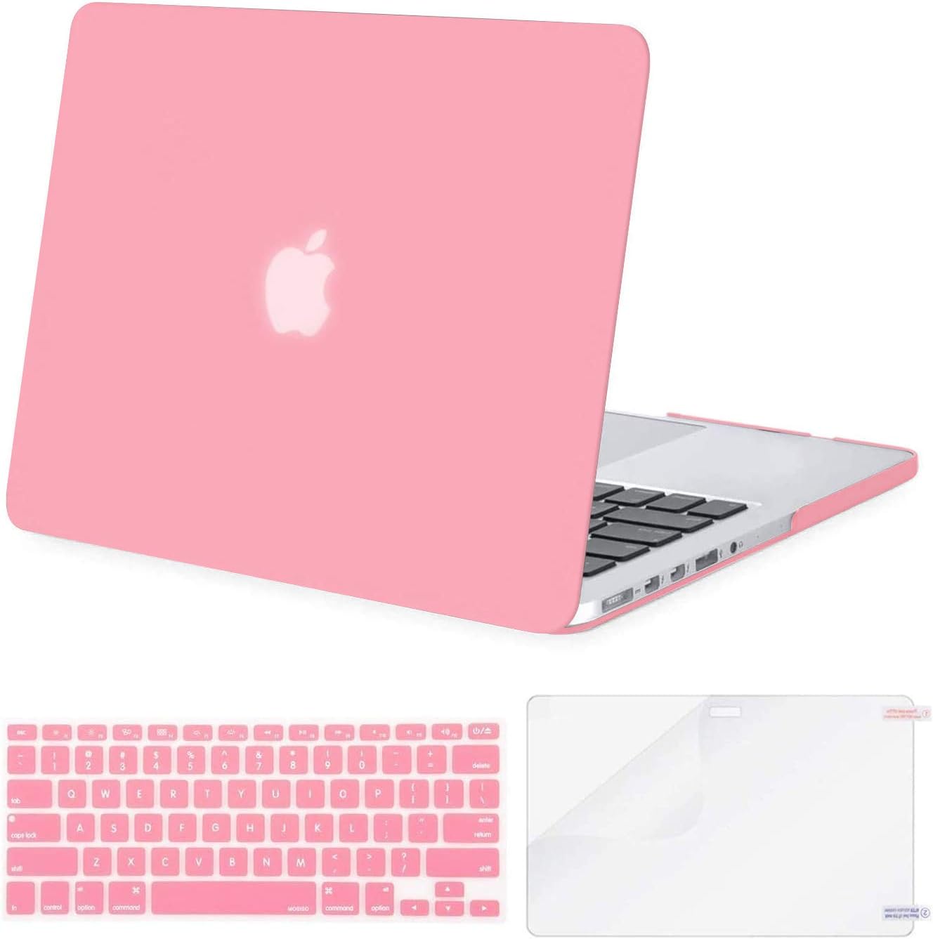 MOSISO Case Only Compatible with Older Version MacBook Pro Retina 13 inch (Models: A1502 & A1425) (Release 2015 - end 2012), Plastic Hard Shell Case & Keyboard Cover & Screen Protector, Pink