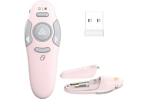 QUI Presentation Clicker Wireless Presenter Remote Clicker for PowerPoint Presentation Remote, PowerPoint Slide Advancer for Mac/Windows/Linux, Google Slide/PPT/Keynote, USB A, Pink