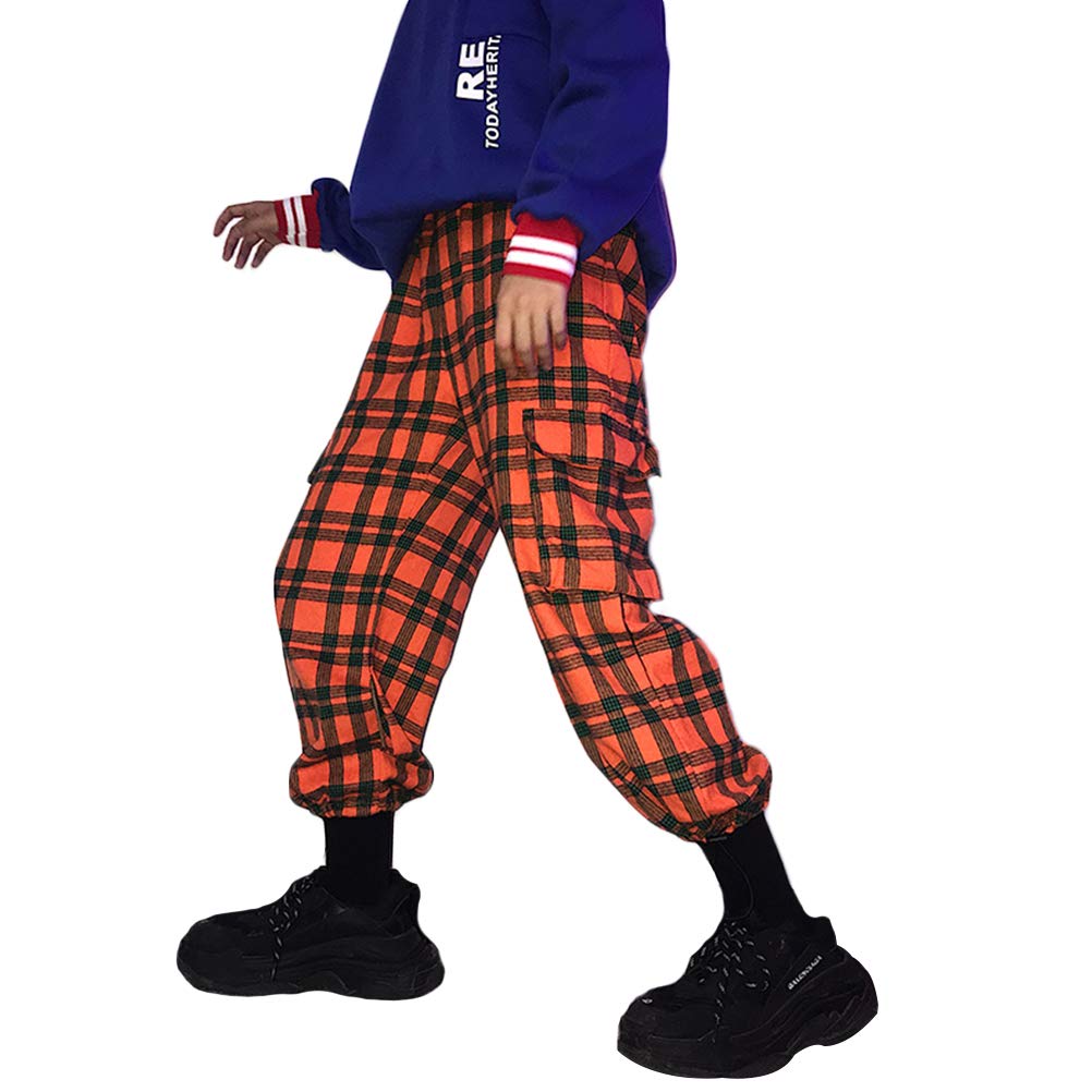 orange plaid pants womens