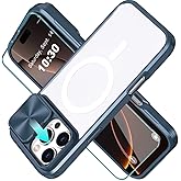 WATEFULL for iPhone 16 Pro Max MagSafe Clear Case with Slide Camera Lens Cover +1 Screen Protector, [Strong Magnets][Anti Yellow] Anti Scratch Back Soft Frame for iPhone 16 Pro Max 6.9"(Deep Blue)