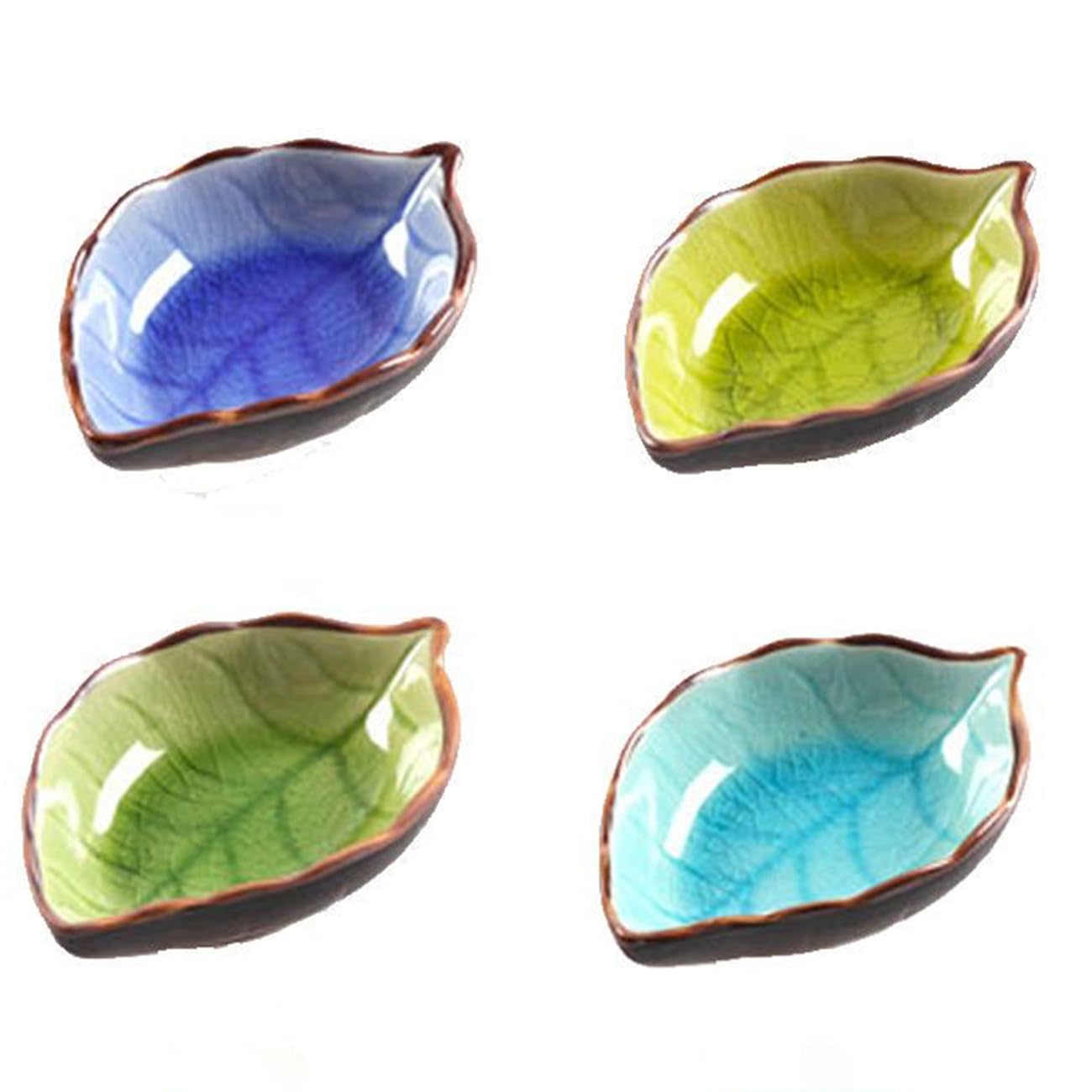 soulnioi Dipping Bowls Set Ceramic Leaf Shape Sauce Dishes Mini Side Dish Bowls Spice Bowl Dessert Bowls Seasoning Dishes Snack Bowls for Soy Snack Dessert Sushi Appetizer - 4Pcs/4.3 Inch