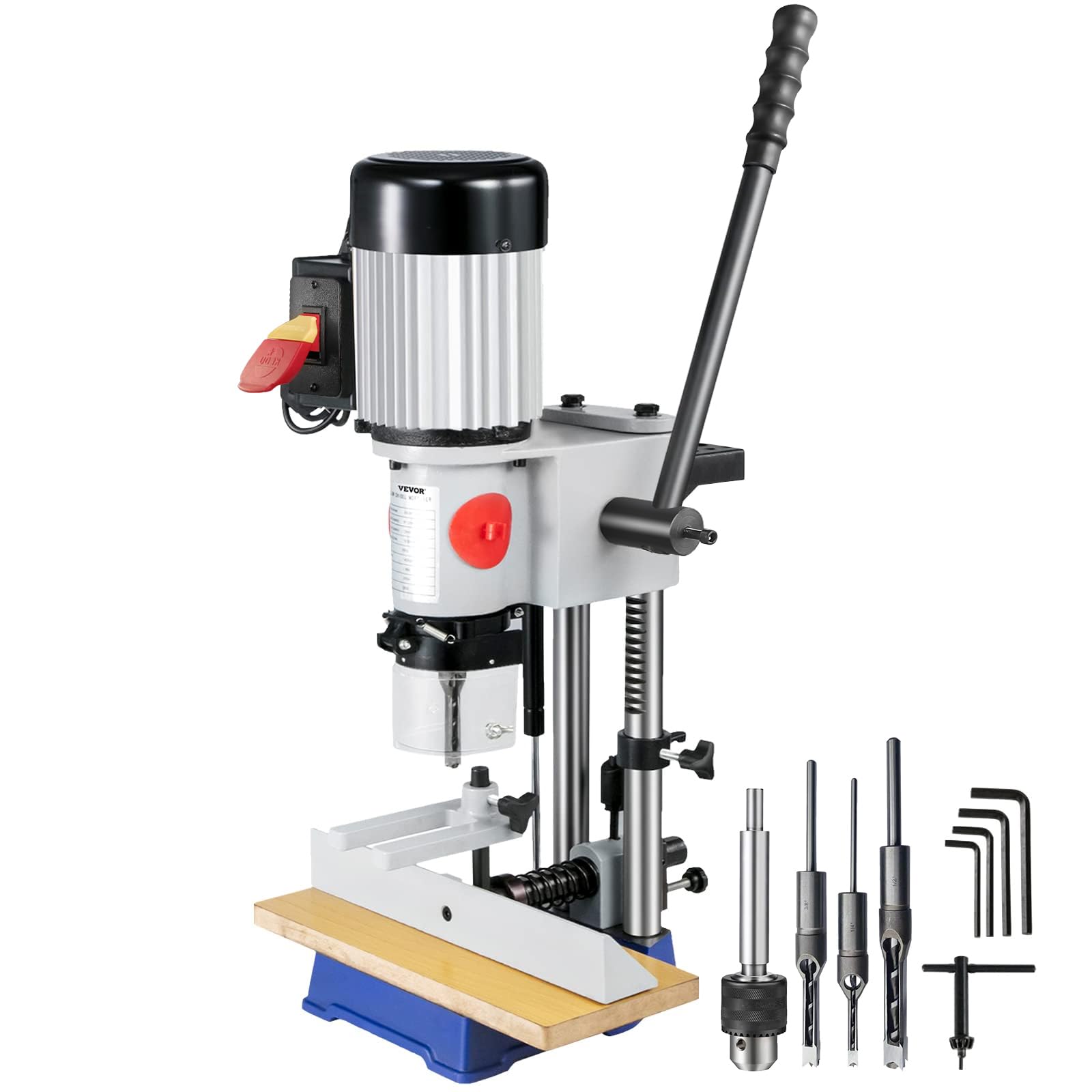 Photo 1 of VEVOR Woodworking Mortise Machine, 3/4 HP 3400RPM Powermatic Mortiser With Chisel Bit Sets, Benchtop Mortising Machine, For Making Round Holes Square Holes, Or Special Square Holes In Wood