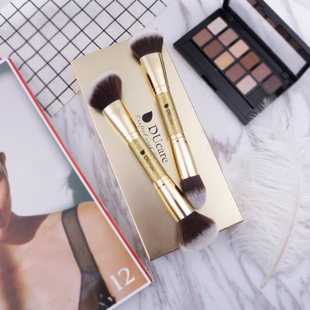 DUcare Makeup Brushes Duo End Foundation Powder Buffer and Contour Synthetic Cosmetic Tools 2Pcs: Beauty