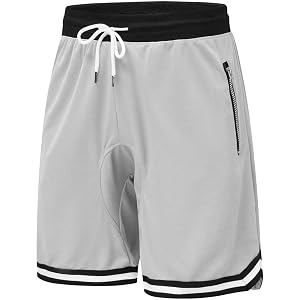 Men's Basketball Shorts, White with Black Stripes, Drawstring Waist, Zip Pocket