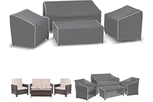 GASADAR Outdoor Furniture Cover Waterproof, 4-Piece Patio Furniture Covers for 4 PCS Patio Outdoor Conversation Set, Included: Ourdoor Loveseat Cover, 2 Patio Chair Covers, Outdoor Coffee Table Cover-Grey