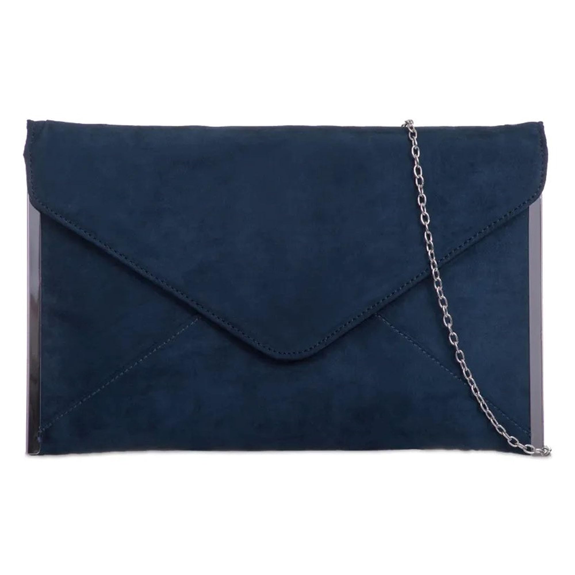 fi9® PLAIN SUEDE ENVELOP STYLE BRIDAL WEDDING EVENING CLUTCH PARTY PURSE HAND BAG (Navy Blue)
