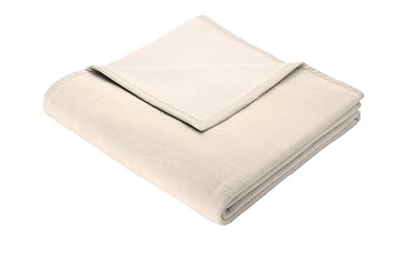 Biederlack Wohn- und Kuscheldecke, 50 % Baumwolle, 50 % Schurwolle, Samtband-Einfassung, 150 x 200 cm, Natur, Pure Nature, 24