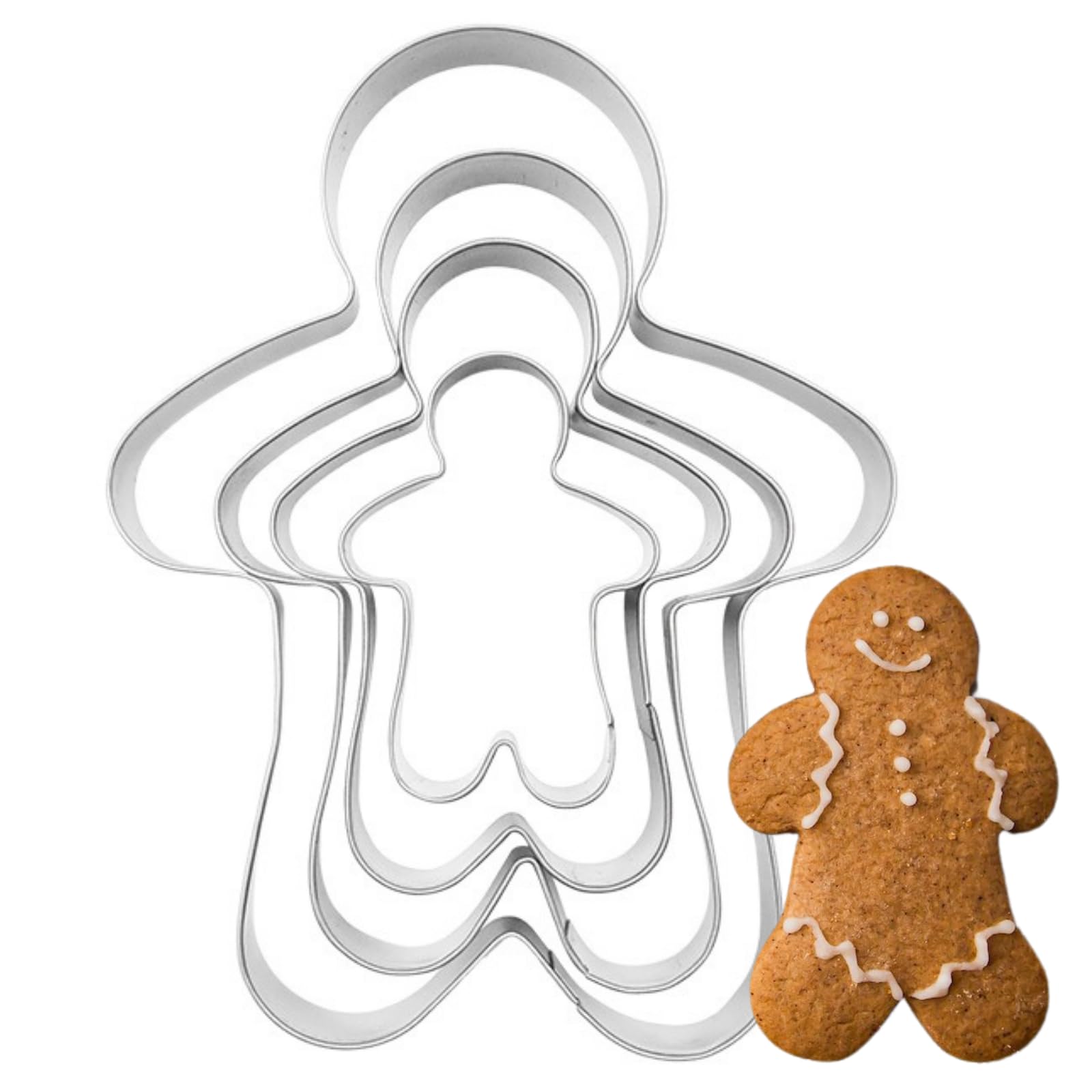 PTaizjjz Gingerbread Cookie Cutter Set,4 Pieces Stainless Steel Assorted Sizes Gingerbread Man Cookie Cutters Fondant Biscuit Mold for DIY Chirstmas Day Holiday Party Decorations