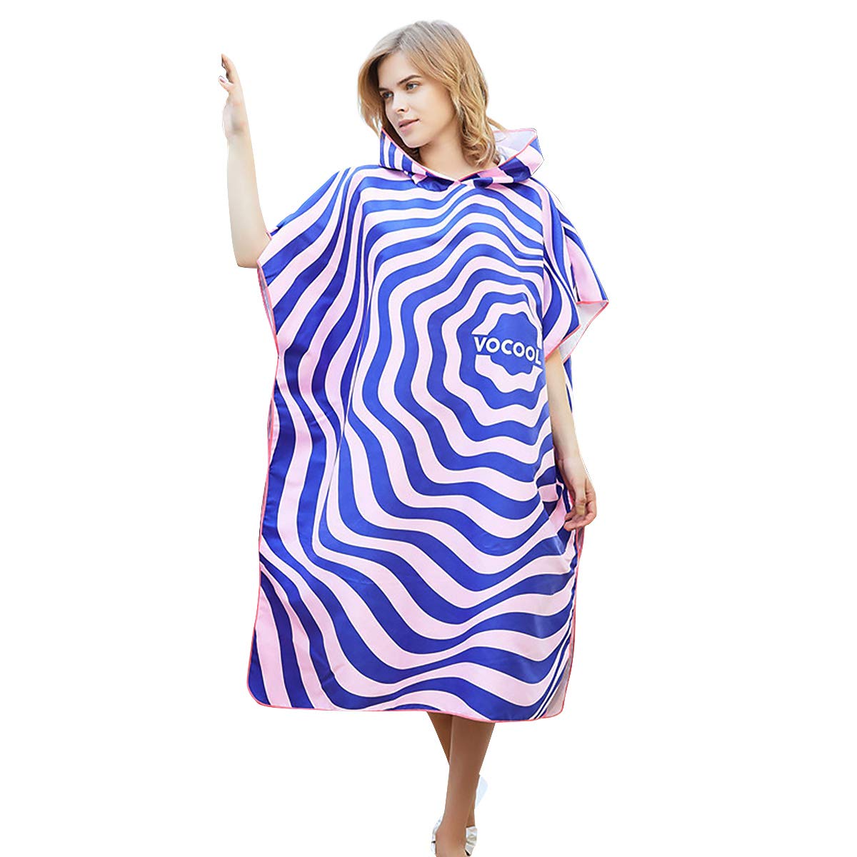 LumiSyne Changing Robe With Hood Fashion Printing Stripe Microfibre Swim Towel Beach Cover Ups Fast-Drying Sports Poncho Compact Light Weight Changing Towel