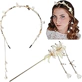 HLTOO Floral Headband for Women and Girls, with Vintage Flower Hair Stick, Boho Hair Vine Gold Leaf, for Wedding Hair Accessories Headpiece Bridal