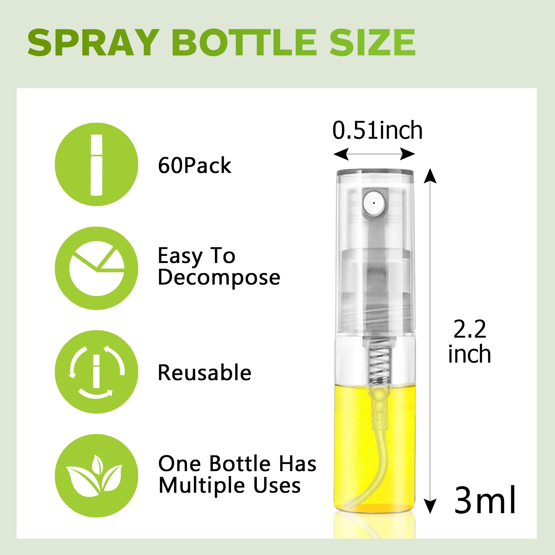 Mini Spray Bottle 3ml, Refillable Glass Spray Bottle, Glass Bottle Atomizer, Perfume Mouthwash Atomizer for Cleaning 3ml Refillable Container for Travel, Essential Oils, Perfume 60 Pcs, 3ml