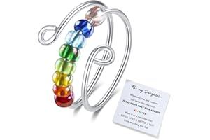 Usoway To My Daughter Fidget Ring for Anxiety, Fidget Rings for Anxiety for Women, Adjustable Stacking Anxiety Relief Rainbow Fidget Ring Jewelry Gifts (Rainbow)1