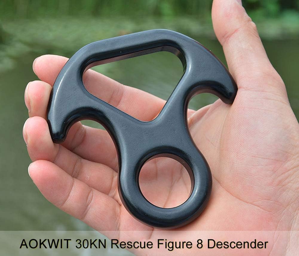 AOKWIT 30KN Rescue Figure, 8 Descender Large Bent-Ear Belaying and Rappelling Gear Belay Device Climbing for Rock Climbing Peak Rescue Aluminum-Magnesium Alloy (Black) : Sports & Outdoors