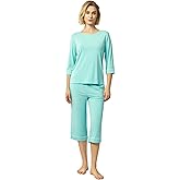 GYS Bamboo Viscose Women's Pajama Sets 3/4 Sleeve Top and Capri Pants 2 Piece Sleep Set