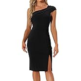 Allegra K One Shoulder Sleeveless Dresses for Women's Cap Sleeve Slit Hem Fashion Sheath Bodycon Dress