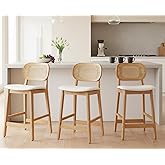 Shunzhi Rattan Bar Stools Set of 3 Upholstered Farmhouse Barstools with Cane Back Boho Wood Kitchen Island Chairs Counter Hei