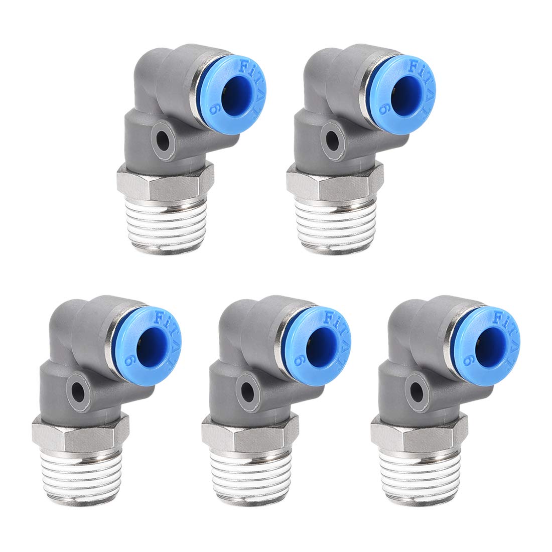 sourcing map Elbow Push to Connect Air Fittings 6mm Tube OD X 1/4PT Male Thread Pneumatic Quick Release Connectors Grey 5Pcs