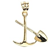 High Polish 14k Yellow Gold Pick and Shovel Charm Necklace Pendant