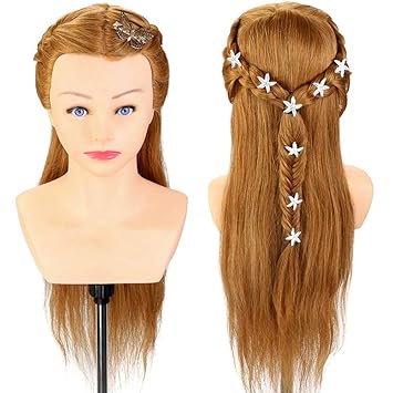 Amazon Com Tfmox Training Head 24 Real Human Hair Mannequin Head And Shoulder Hairdresser Training Manikin Real Hair Head For Hairstyles Styling Wig Head Beauty