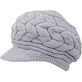 FuninCrea Women Winter Knit Hat with Brim, Elegant Slouchy Beanie Cap with Warm Fleece Lined