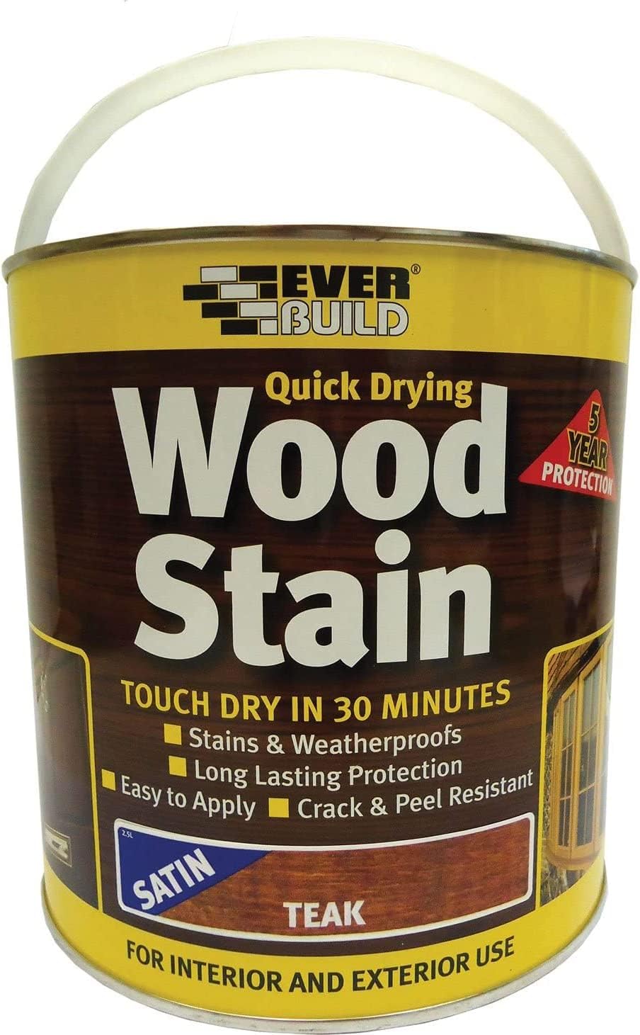 Everbuild Satin Wood Stain – Indoor And Outdoor Use – Weatherproof – UV-Resistant – Quick Drying – Solvent Free – Teak – 2.5L