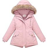 Tumaron Kids Winter Coat Hooded Fleece Jacket with Faux Fur Lining Windproof Warm Outerwear
