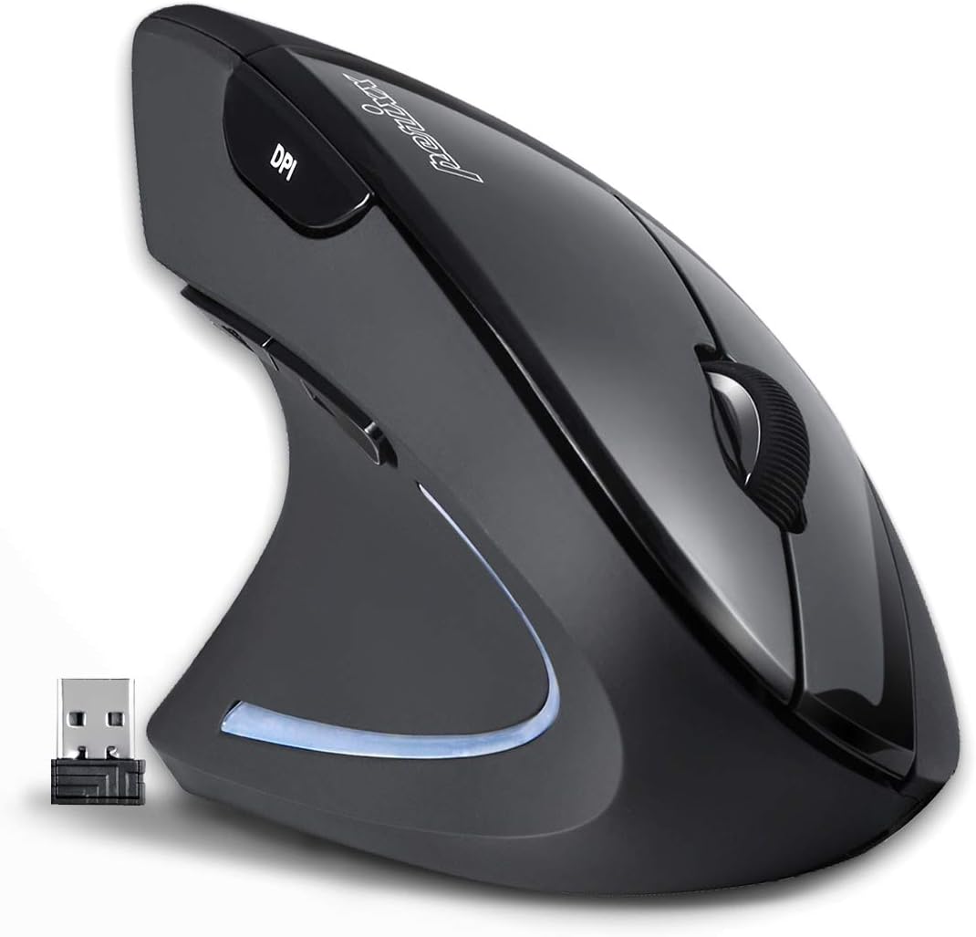 Perixx PERIMICE-713L, Wireless Ergonomic Left Handed Vertical Mouse, 6 Buttons Design, 3 Level DPI, Black